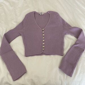 Sincerely Jules Cropped Purple Lilac Button Up Sweater
